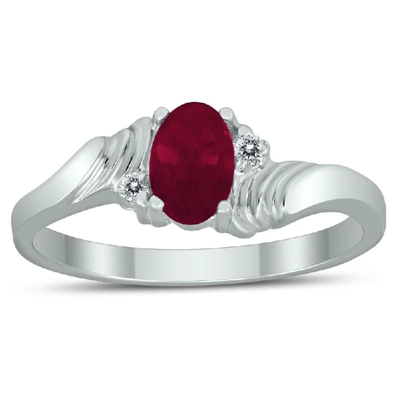 6X4MM Ruby and Diamond Wave Ring in 10K White Gold