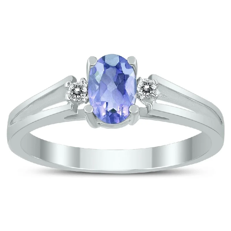 6X4MM Tanzanite and Diamond Open Three Stone Ring in 10K White Gold