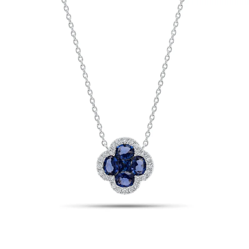 Sapphire & Diamond Clover Pendant Necklace