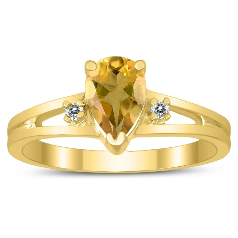 7X5MM Citrine and Diamond Pear Shaped Open Three Stone Ring in 10K Yellow Gold