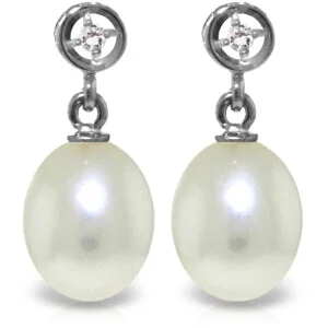 8.03 Carat 14K Solid White Gold Earrings Diamond Pearl