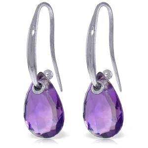 8 Carat 14K Solid White Gold Fish Hook Earrings Amethyst