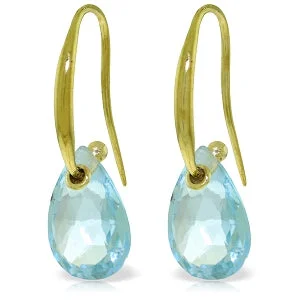 8 Carat 14K Solid Yellow Gold Fish Hook Earrings Blue Topaz