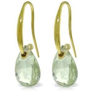 8 Carat 14K Solid Yellow Gold Fish Hook Earrings Green Amethyst