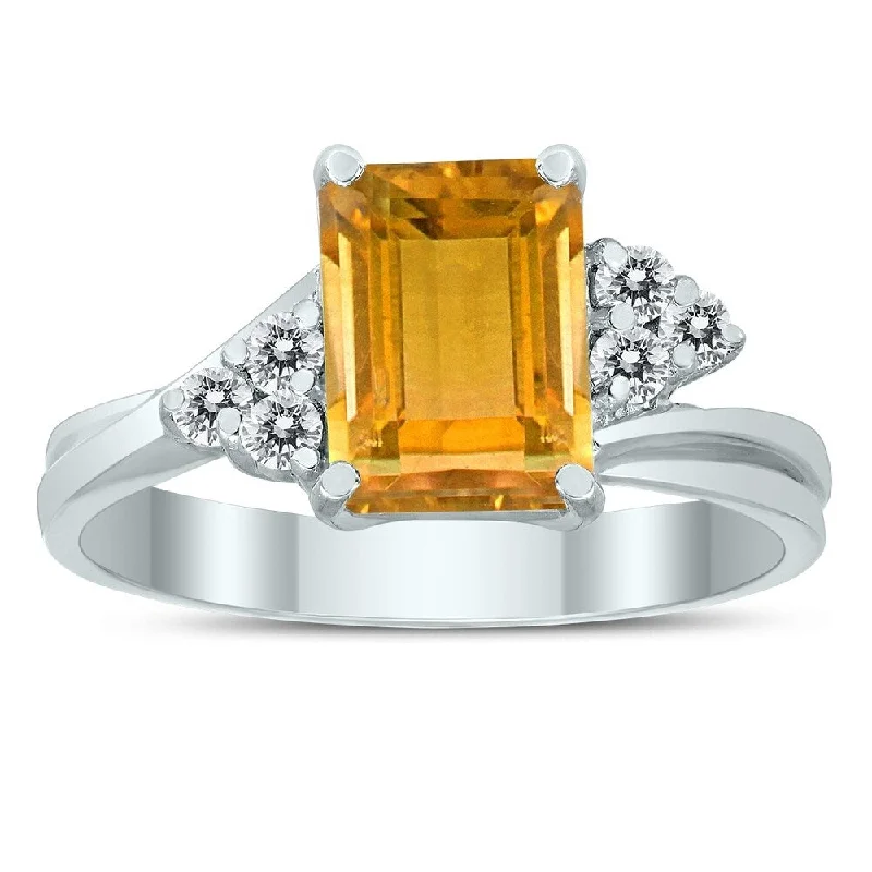 8X6MM Citrine and Diamond Twist Ring in 10K White Gold