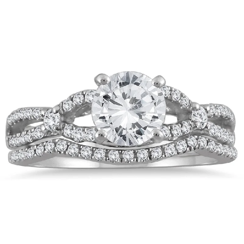 AGS Certified 1 1/3 Carat TW Diamond Bridal Set with Stones in 14K White Gold (I-J Color, I2-I3 Clarity)