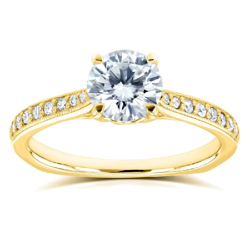 Annello by Kobelli 14k Gold 1 1/5ct TGW Round Moissanite and Diamond Vintage Trellis Engagement Ring