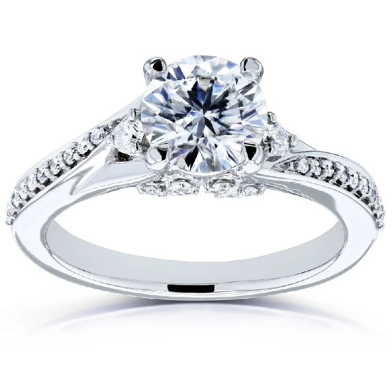 Annello by Kobelli 14k White Gold 1 1/4 Carat TGW Forever One Moissanite and Diamond Fancy Setting Bypass Engagement Ring