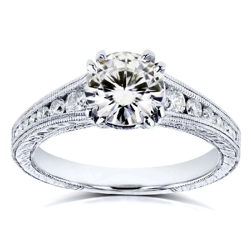 Annello by Kobelli 14k White Gold 1 1/4ct TGW Moissanite with Diamond Milgrain Channel Band Engagement Ring