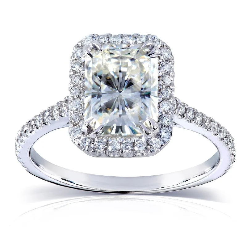 Annello by Kobelli 14k White Gold 2ct TGW Radiant-cut Moissanite and Diamond Halo Engagement Ring