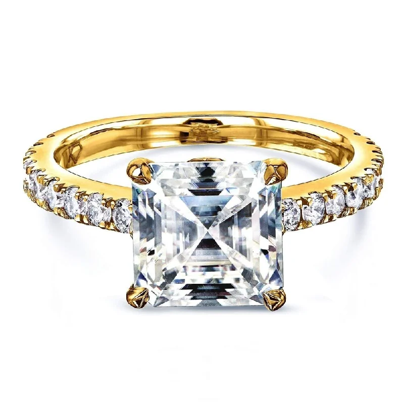 Annello by Kobelli 2 2/3ct TGW Asscher Moissanite and Diamond Tulip Head Engagement Ring in 14k Gold (HI/VS, GH/I)