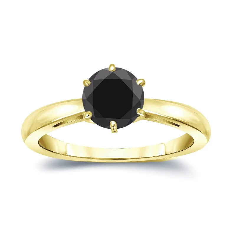 Auriya 14k Gold 1 1/2ctw Round Solitaire Black Diamond Engagement Ring 6-Prong