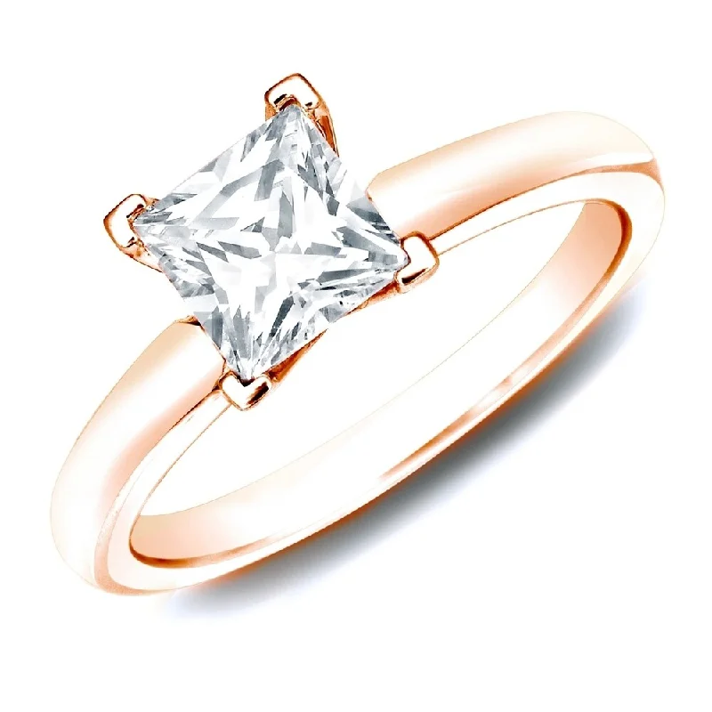 Auriya 14k Rose Gold 1ctw Princess Cut Solitaire Diamond Engagement Ring (H-I, SI1-SI2)