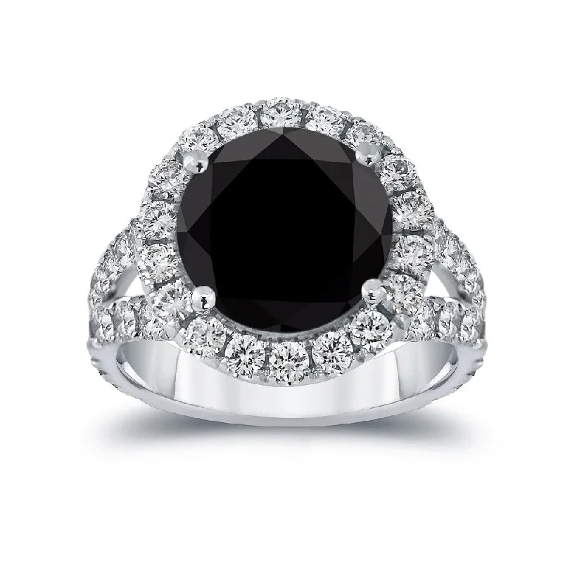 Auriya 18k Gold 6 carat TW Unique Black Diamond Halo Engagement Ring (H-I, VS1-VS2)