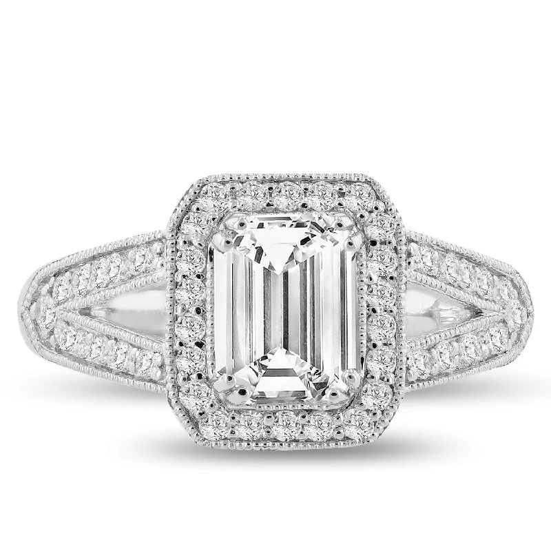 Auriya Platinum 1 1/3ctw Vintage Emerald-cut Halo Diamond Engagement Ring (F, VS1)