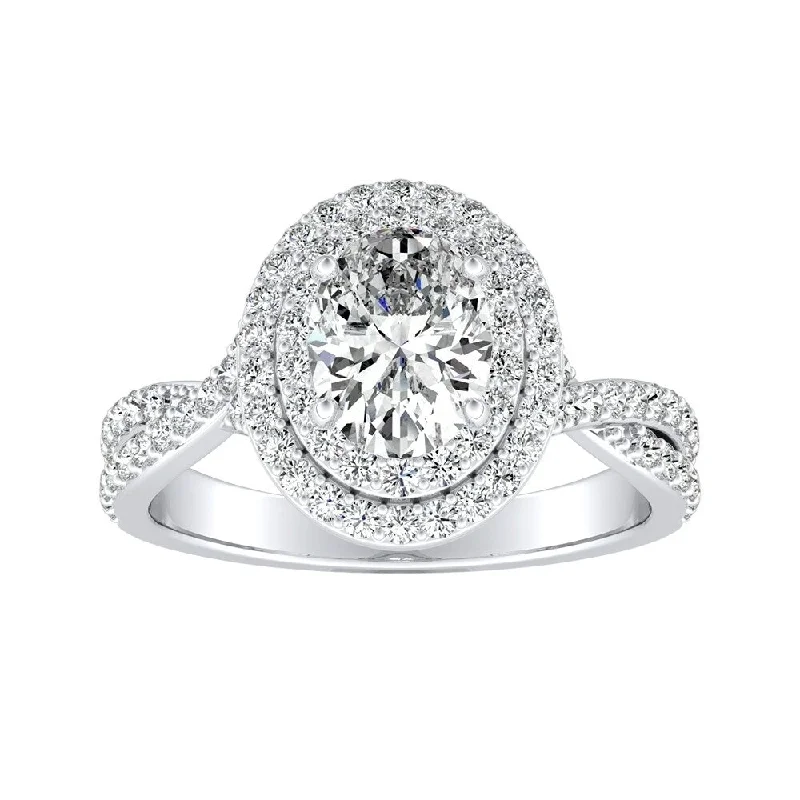 Auriya Platinum Oval-cut Double Halo Diamond Engagement Ring 9/10cttw (H-I, SI1-SI2)