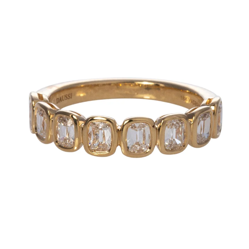 .87ctw Cushion Diamond Bezel Set 18K Yellow Gold Halfway Band