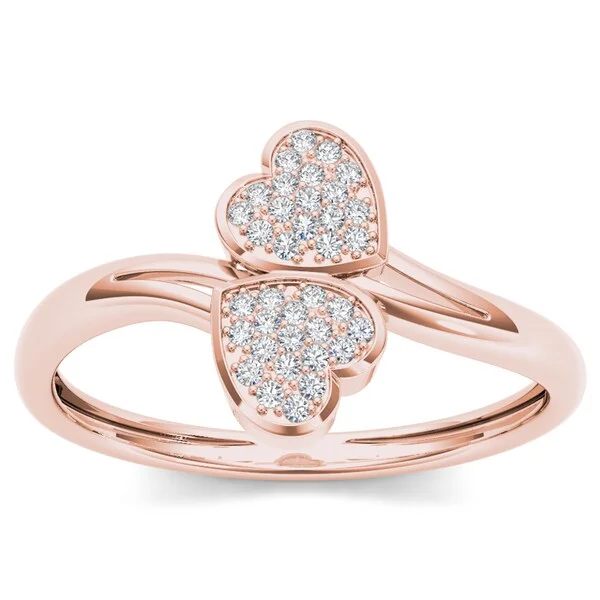 De Couer 10k Rose Gold 1/20ct TDW Diamond Two Heart Wrap Ring - Pink