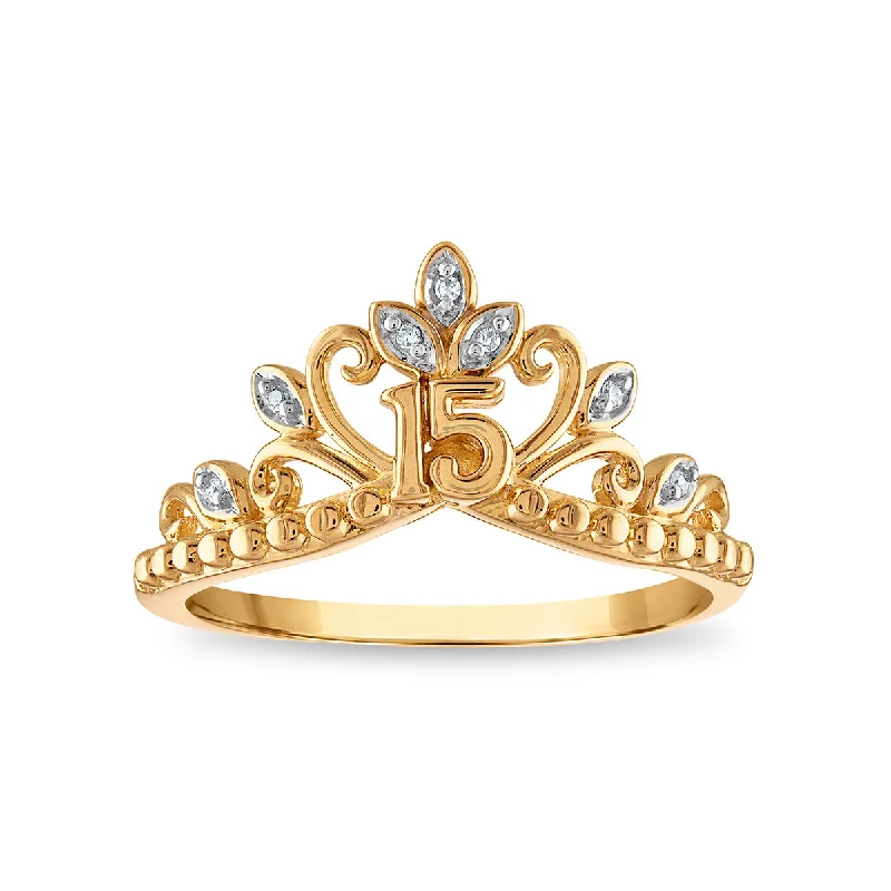 Diamond Accent Quinceanera Crown Ring in 10KT Yellow Gold