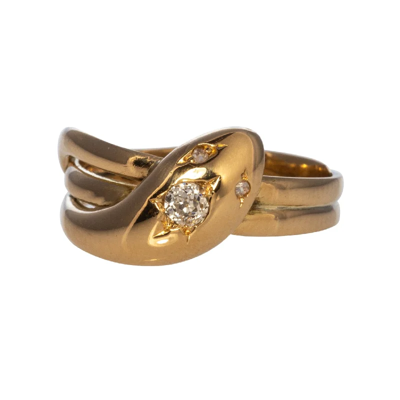 Edwardian Diamond 18K Gold Snake Ring