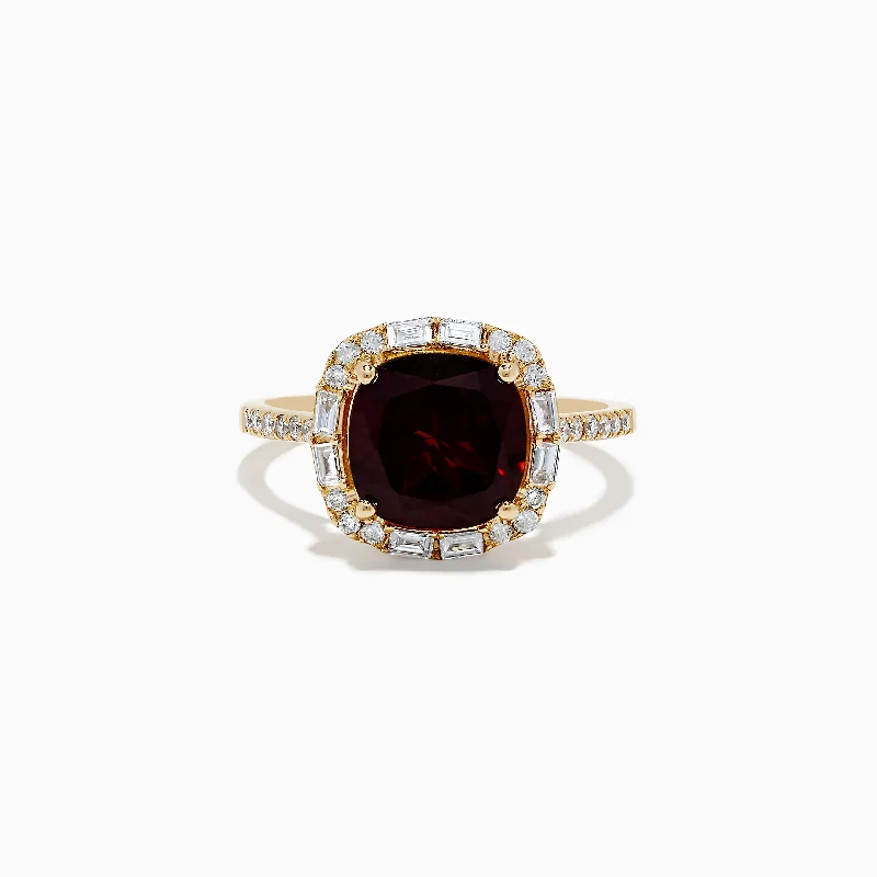 14K Yellow Gold Garnet and Diamond Ring