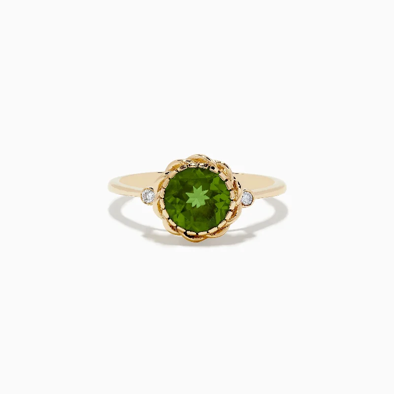 14K Yellow Gold Peridot and Diamond Ring