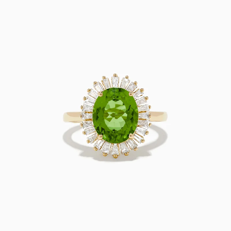 14K Yellow Gold Peridot and Diamond Ring