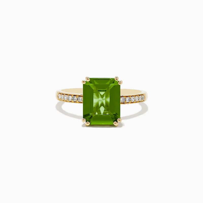 14K Yellow Peridot and Diamond Ring