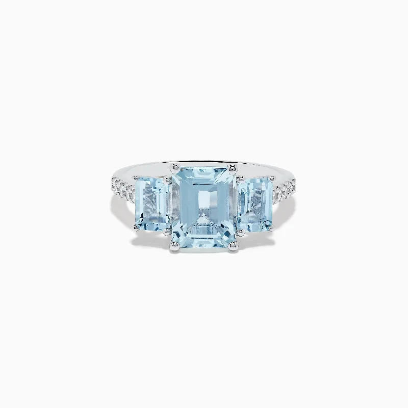 Aquarius 14K White Gold Diamond and Aquamarine Ring