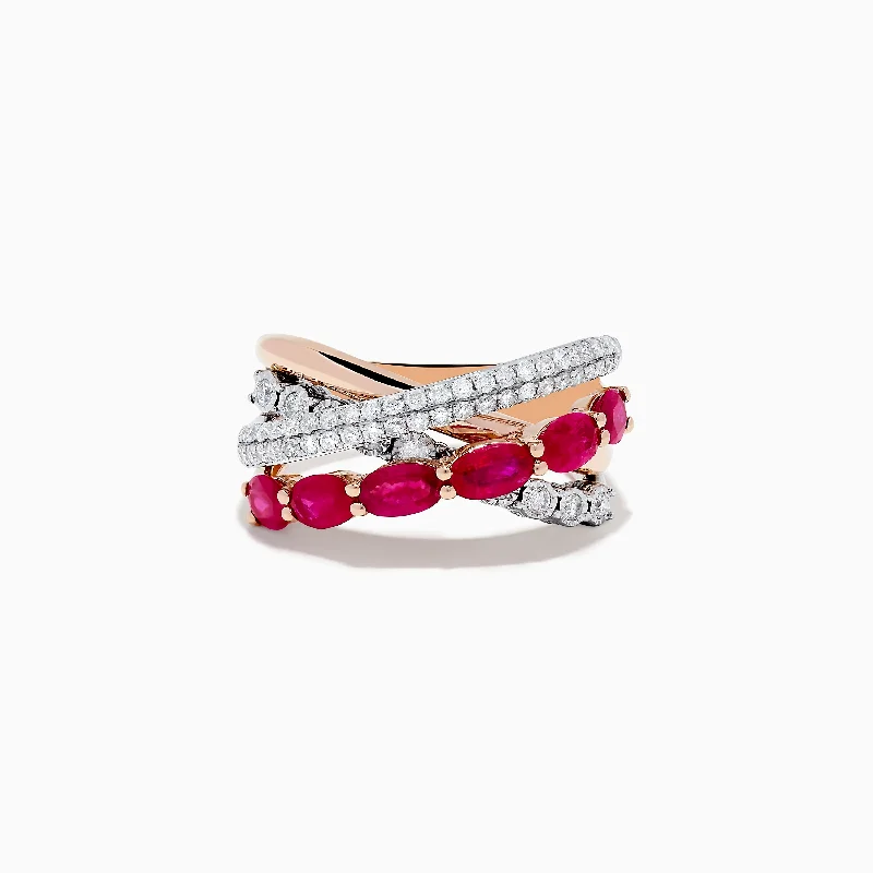 Ruby Royale 14K Two-Tone Gold Ruby and Diamond Crossover Ring