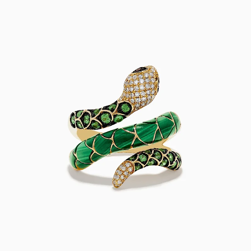 Safari 14K Yellow Gold Tsavorite & Malachite Diamond Snake Ring