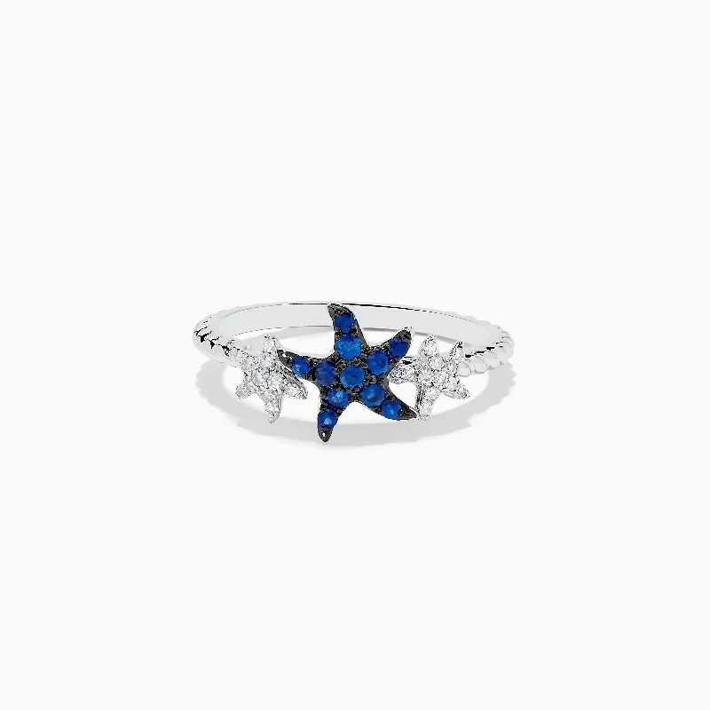 Seaside 14K White Gold Sapphire and Diamond Starfish Ring