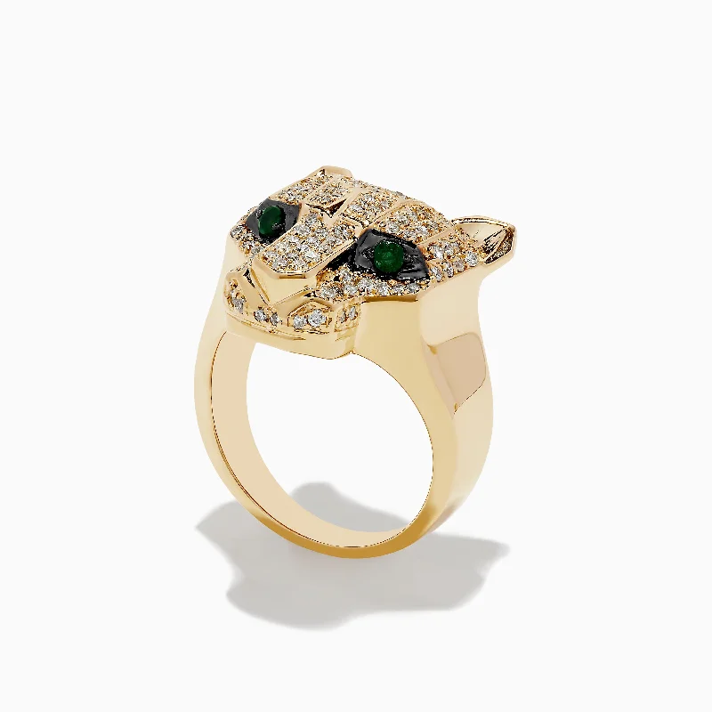 Signature 14K Yellow Gold Emerald and Diamond Panther Ring