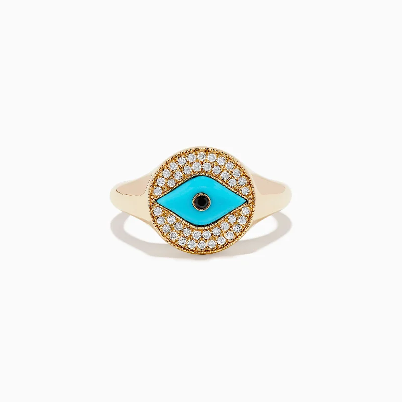 Terra 14K Yellow Gold Turquoise and Diamond Evil Eye Ring