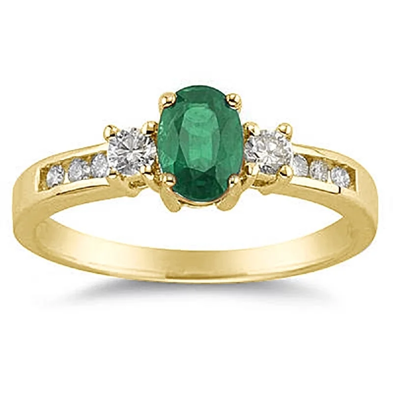 Emerald and Diamond Regal Channel Ring in 14K Yellow Gold