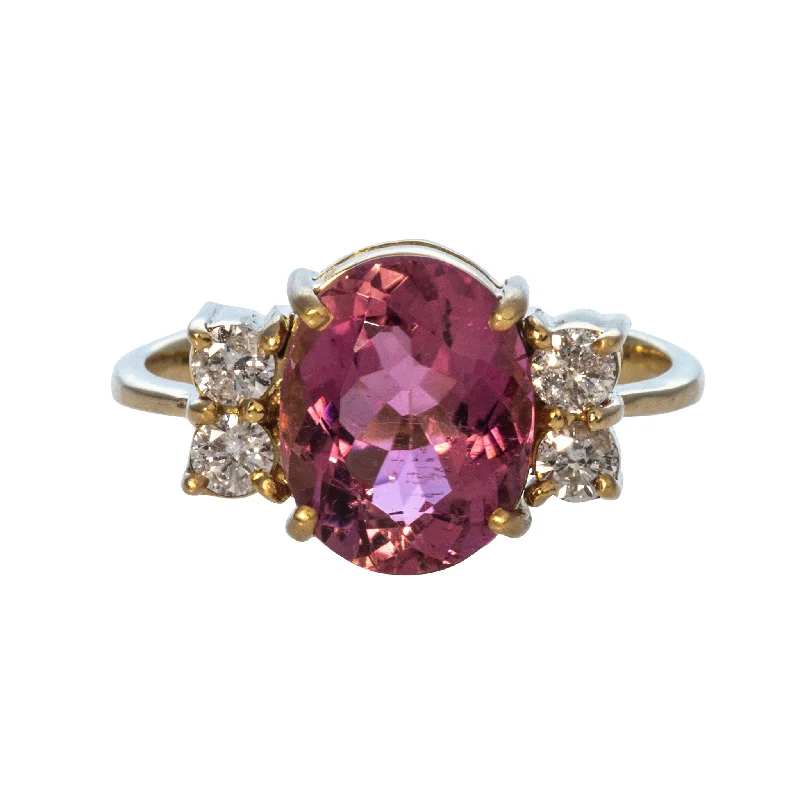 Estate Rubellite & Diamond 14K Yellow Gold Ring