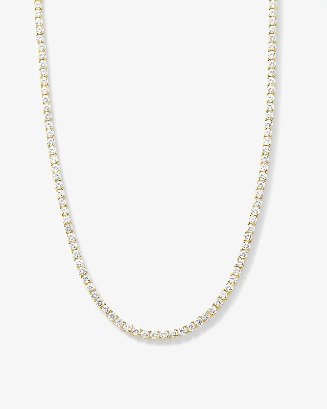 Grand Heiress Tennis Necklace 18" - Gold|White Diamondettes