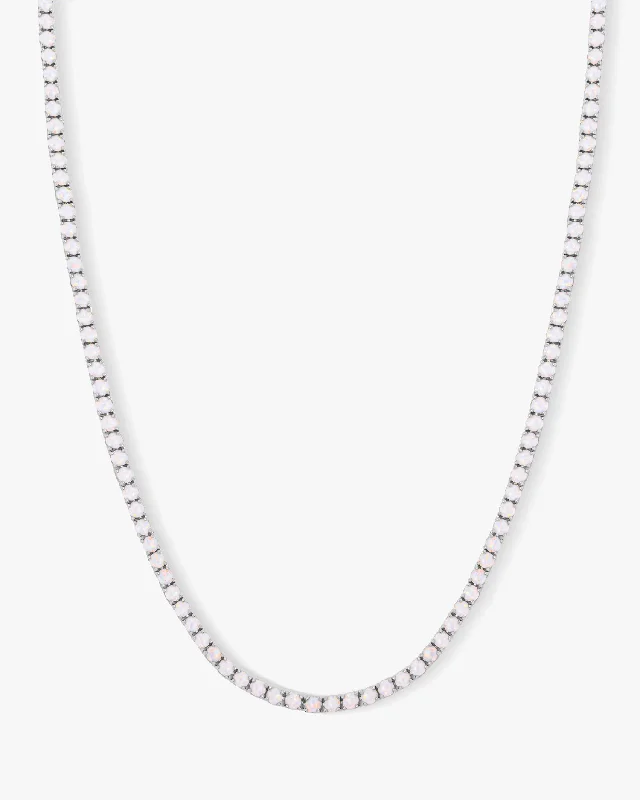 Grand Heiress Tennis Necklace 18" - Silver|White Opal