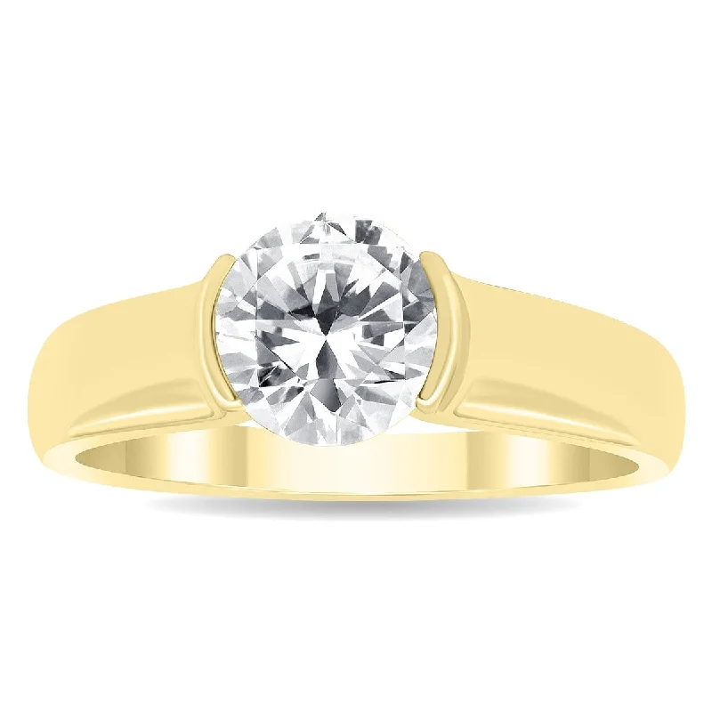 Marquee Certified 1 1/2 Carat Half Bezel Diamond Solitaire Ring in 10k Yellow Gold