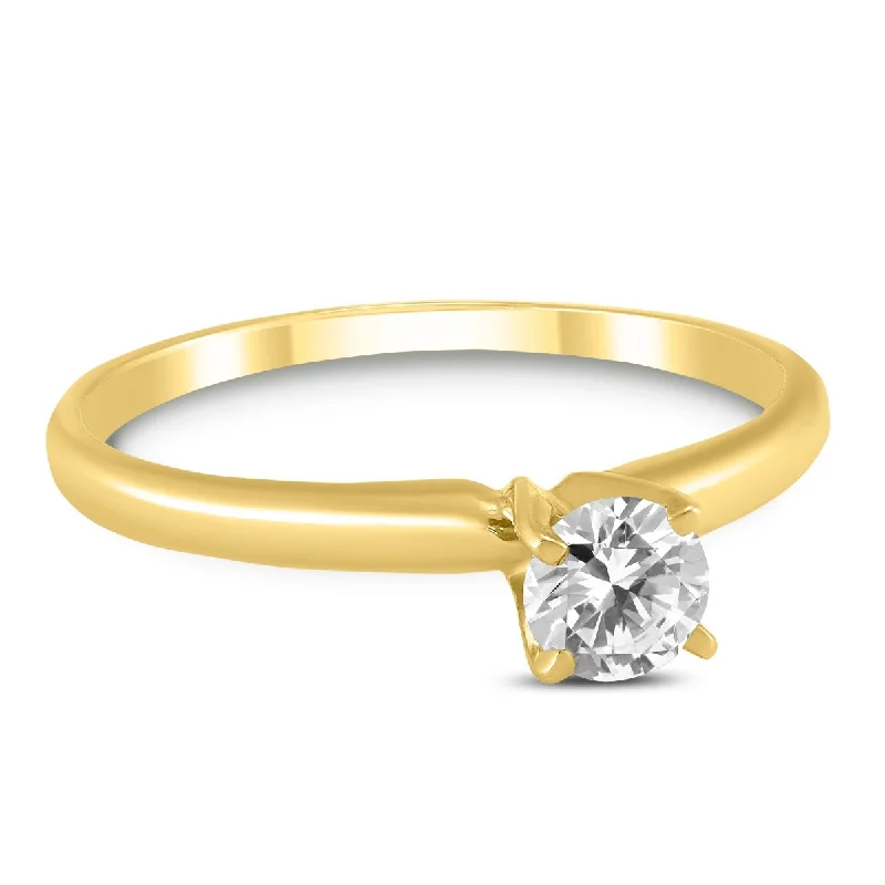 Marquee Certified 1/3 Carat Round Diamond Solitaire Ring in 14K Yellow Gold (H-I Color, SI1-SI2 Clarity)