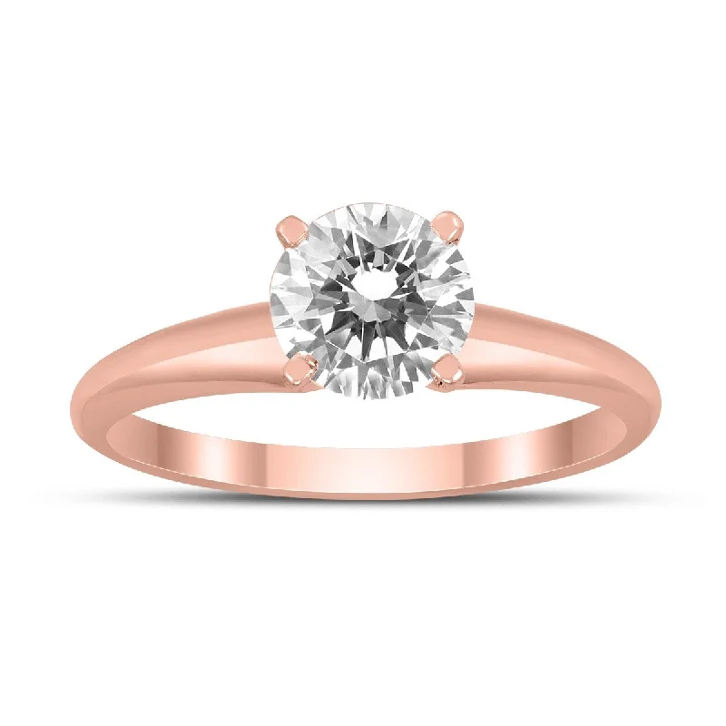 Marquee Certified 1 Carat Diamond Solitaire Ring in 14K Rose Gold (I-J Color, I2-I3 Clarity)