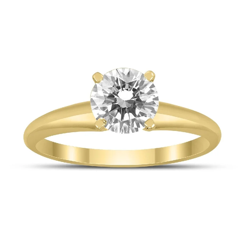 Marquee Certified 1 Carat Diamond Solitaire Ring in 14K Yellow Gold (I-J Color, I2-I3 Clarity)