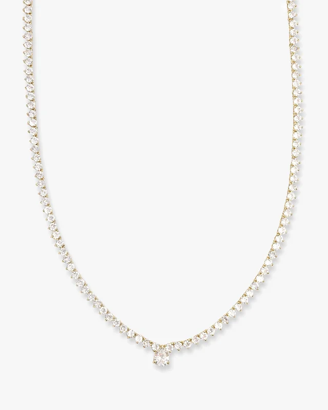 Not Your Basic Teardop Tennis Necklace 16" - Gold|White Diamondettes