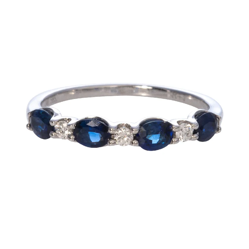 Oval Sapphire & Round Diamond 14K White Gold Band