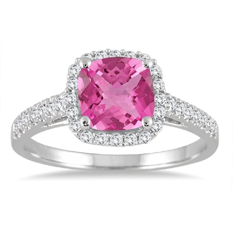 Pink Topaz and Diamond Ring in 10K White Gold