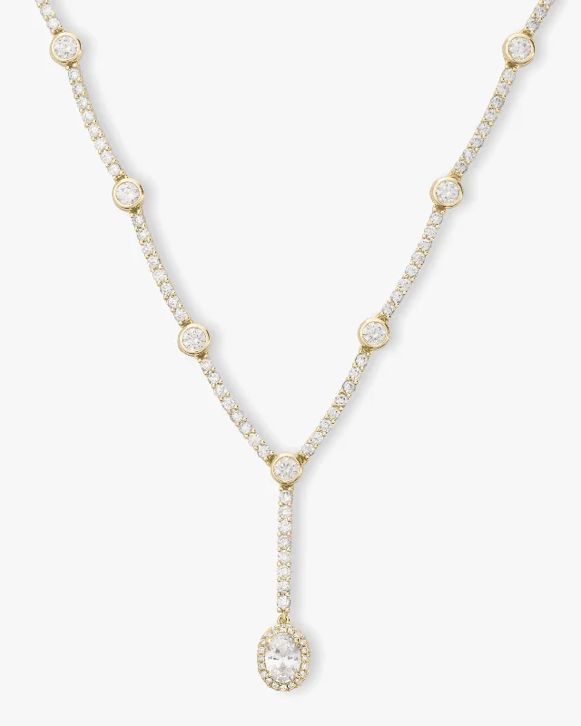 She's an Icon Lariat Necklace 18" - Gold|White Diamondettes