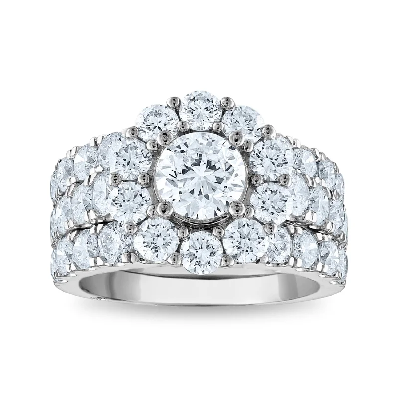 Signature EcoLove Diamond Dreams 5 CTW Lab Grown Diamond Halo Bridal Set Ring in 14KT White Gold