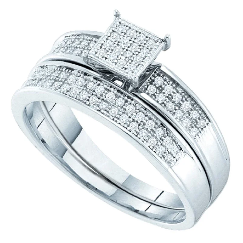 Sterling Silver Round Diamond Bridal Wedding Ring Band Set 1/5 Cttw