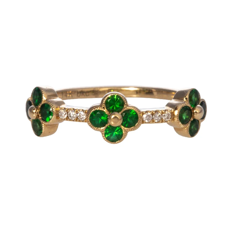 Tsavorite & Diamond Clover 14K Yellow Gold Halfway Band