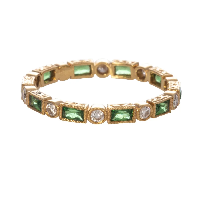 Tsavorite & Diamond Eternity 18K Yellow Gold Band